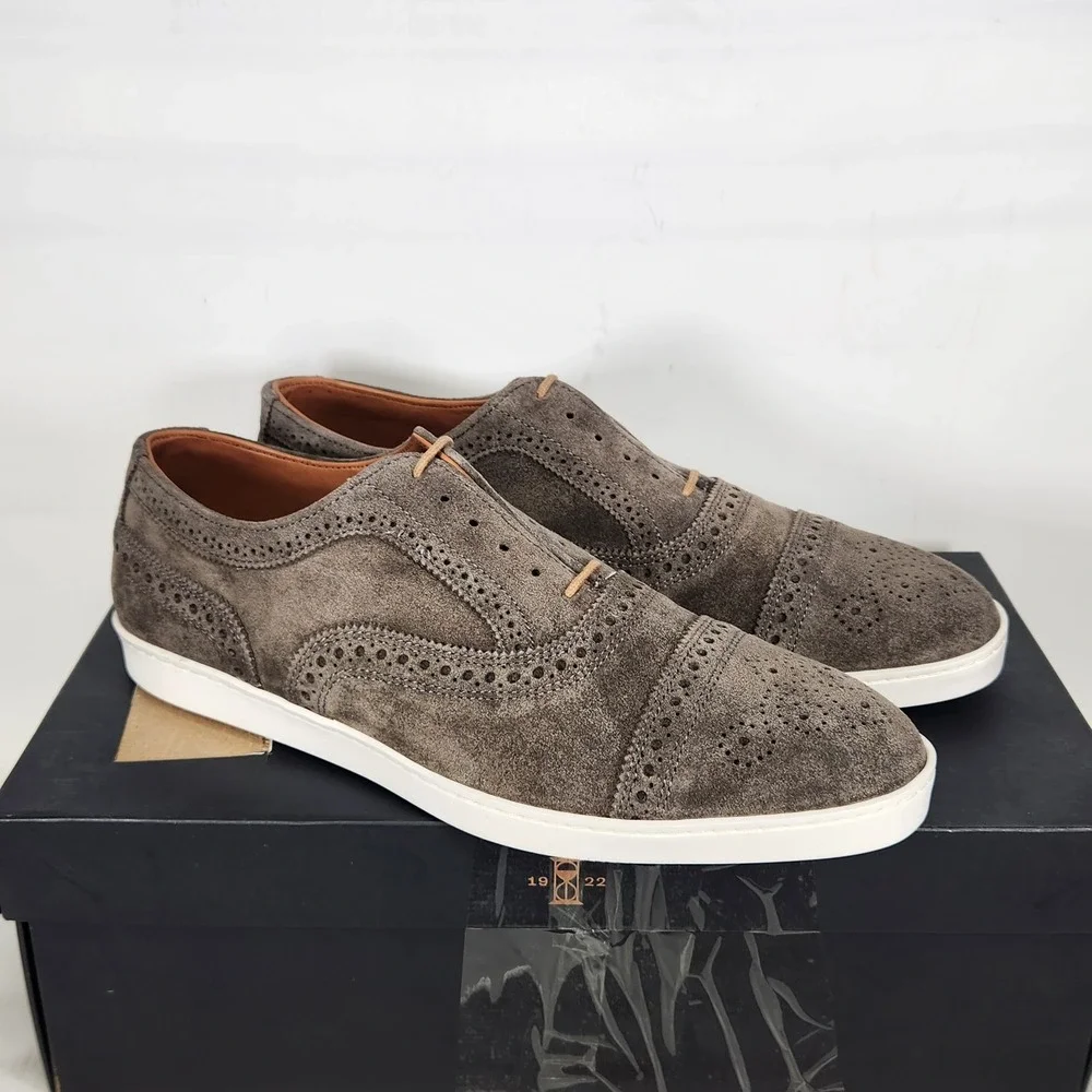 Allen Edmonds Strand Sneak Mens Size 8 E WIDE Grey Suede Brogue Oxford Sneakers